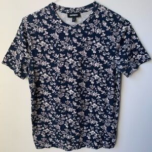 Express Navy and White Floral T-Shirt